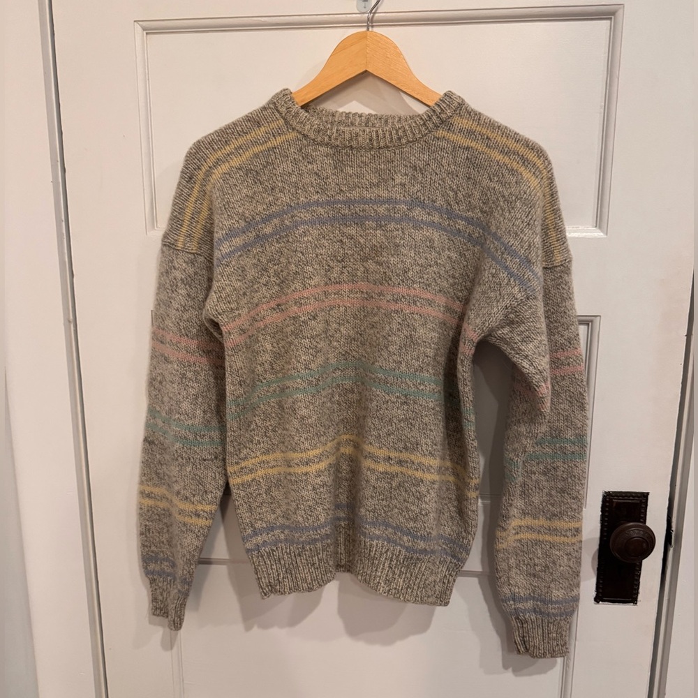 Vintage Wool Oversized Sweater with Pastel Stripes